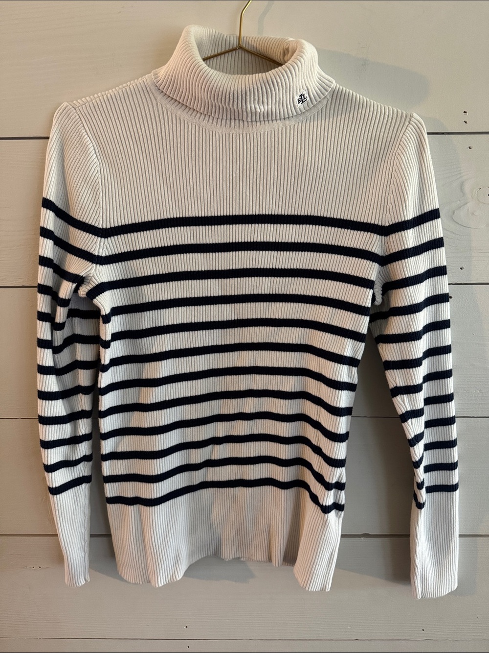 Ralph Lauren Cream & Black Striped Turtleneck Sweater